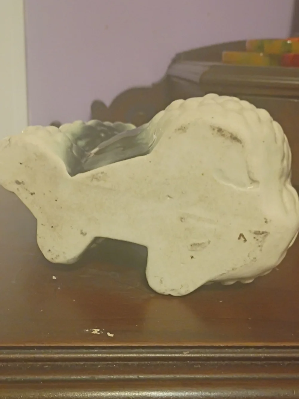 Vintage Ceramic Poodle Planter in Cream and Gray - Unbranded